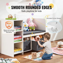 Kids Reading Nook Bench with Bookshelf & Cushion (White)