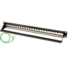 24 Port Shielded W-Ground and Cable Manager Black Patch Panel 043-378/S/24/1U