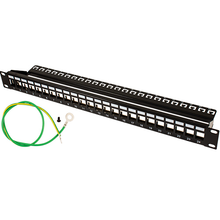 24 Port Shielded W-Ground and Cable Manager Black Patch Panel 043-378/S/24/1U
