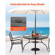 47-Inch Round Metal Bistro Table with Umbrella Hole – All-Weather Steel Slat Patio Furniture for Lawn Garden and Porch (Black)