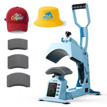 Hat Heat Press 4 Interchangeable Platens with Cap Stretcher Temperature & Time Control HTV & Sublimation Light Blue