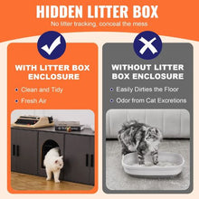 57.9-Inch Cat Litter Box Enclosure Hidden Double-Room Cabinet for 2 Cats Fits Most Litter Boxes (Black)