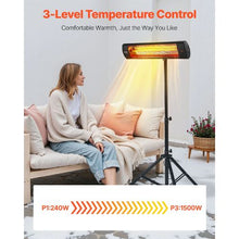 1500W Infrared Patio Heater with Remote, LED Display, 3-Speed Timer, Wall/Ceiling Mount & Stand EATB28-80-2