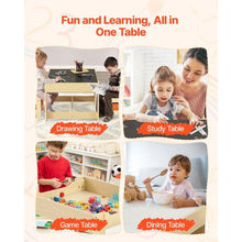 Kids Wooden Table and Chairs with Fabric Storage