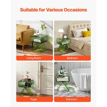 Green Acrylic Nightstand Clear Side Table with Storage Shelf 11.8 x 15.4 x 17-Inc No Assembly