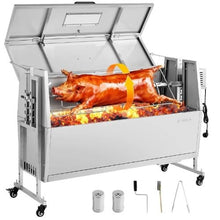Charcoal Rotisserie Grill 38W Pig & Lamb Spit Roaster 132 LB Capacity Wheels Stainless Steel