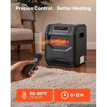 Infrared Heater 1500W Electric Space Heater 3 Heat Settings Remote 12H Timer Wheels (Black)