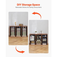 24-Compartment Wooden Literature Organizer with Removable Shelves for Office & Home File Sorter (Dark Brown)