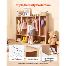 Wooden Kids Coat Locker with 10 Hooks & Storage Cubbies Natural