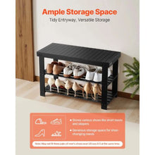 3-Tier Bamboo Shoe Rack Bench Entryway Storage Organizer Holds for Front Door Hallway Living Room Bedroom (Black)
