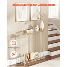 2-Tier Narrow Acrylic Console Table with Open Storage Clear Modern Entryway Side Desk