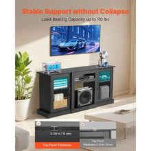 65In TV Stand with Light Strip Wooden Cabinet with Glass Doors and Adjustable Shelves for Living Room & Bedroom (Black)