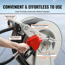 33 ft Heavy-Duty Carbon Steel Fuel Hose Reel with Automatic Fuel Nozzle, NBR Rubber Hose for Bunk