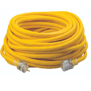 100' Feet Yellow Heavy Duty Extension Cord 12/3 Seow Power Light Indicator With Cold Weather 1769SW0002