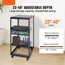 Rack, 15"-40" Adjustable Depth 20U Open Frame Server Rack