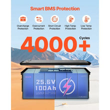 24V 100Ah LiFePO4 Battery Bluetooth 50A BMS 2560Wh Deep Cycle Low Temp Protection for RV Camper Trolling Motors Marine