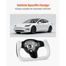 Tesla Model 3 Steering Wheel 2016–2023 Carbon Fiber Flat-Bottom Design Heated Leather Grip (White)