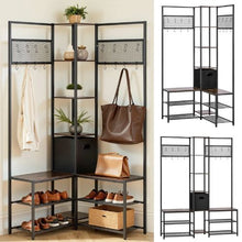 Corner Hall Tree with Shoe Bench & Hooks 70.9" Entryway Coat Rack Organizer Rustic for Entrance Closet Office (Brown)