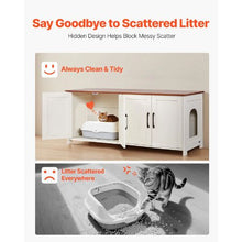 47.2-Inch Cat Litter Box Enclosure Hidden Cabinet with 4 Doors & 2 Entries Wooden Kitty House Furniture Fits Most Litter Boxes Brown & White