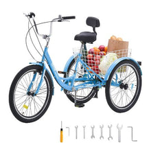 20-Inch Adult Tricycle, 7-Speed Three-Wheel Cruiser Bike with Basket and Adjustable Seat for Seniors & Couples