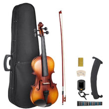 3/4 Size Violin Set Brown Solid Wood Beginner Fiddle with Hard Case & Accessories