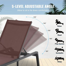Outdoor Chaise Lounge Chairs, Aluminum, 5 Adjustable Positions – (Brown) Pack of 2