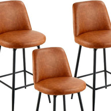 27 Inch Bar Stool Set with Backrest and Metal Legs for Kitchen Dining Room (Brown)