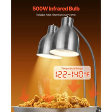 500W Electric Food Heating Lamp, Dual-Head Stainless Steel Warmer with 3 Bulbs for Catering Kitchen and Buffet Stations