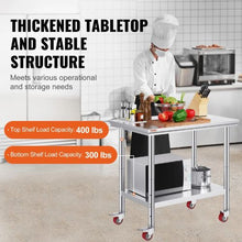 36 X 24 In Stainless Steel Work Table with 4 Wheels  for Commercial Kitchen Restaurant GZT90X60L