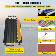 2 x 2.3 inch 3 Channel Rubber Cable Guard Durable Cord Protection Ramp for Driveways