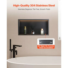 13 x 25 Inch LED Shower Niche Stainless Steel Recessed Wall Shelf Waterproof (Black)