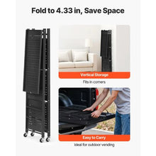 4-Tier Foldable Storage Shelf 26 x 13 x 46 Inch Metal Shelving Unit with Wheels & Hooks No Assembly (Black)