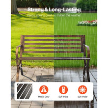50-Inch Outdoor Bench Carbon Steel Frame with Slatted Backrest and Round Armrests – Weatherproof for Garden Park Yard Front Porch Antique Bronze