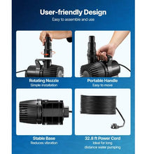 Submersible Water Pump 280W 4500 GPH 16.4 ft Lift Adjustable Flow for Ponds & Aquariums