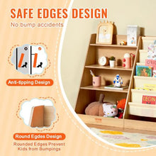 4-Tier Kids Wooden Bookshelf with Sling Design and Storage for Kids Room Playroom Nursery Kindergarten