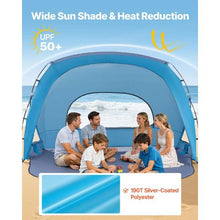 6-Person Beach Tent Sun Shelter – UPF 50+ Portable Canopy with Carry Bag & Sand Pockets for Family Camping & Outdoor Picnic Use