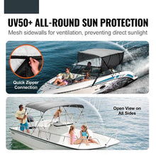 4 Bow Bimini Top Boat Cover – 600D Polyester Canopy with Aluminum Frame Detachable Mesh Sidewalls Storage Boot 8 L x 91 -96 W x 54 H (Light Grey)