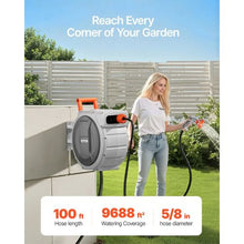 100 ft Retractable Garden Hose Reel 5/8" Wall Mounted Hose Reel with 9-Pattern Nozzle & 180° Swivel Bracket