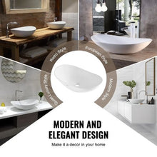 23.3" Oval Vessel Sink White Ceramic Above Counter Bathroom Basin