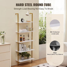 5-Tier Ladder Shelf 24 x 11.8 in Bookshelf Metal Frame Open Storage Rack for Kitchen Bedroom Bathroom & Living Room Gold (White)