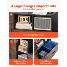 Wood File Cabinet Rolling Storage with Adjustable Shelves & Lockable Printer Stand