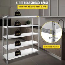 72 In Stainless Steel Shelving 5 Tier Adjustable Shelf Storage for kitchen VV-SSS-5-72