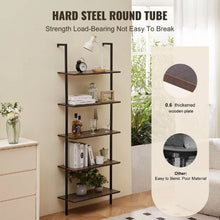 5-Tier Ladder Shelf 24 x 11.8 Inch Wall-Mounted Bookshelf with Metal Frame (Black)
