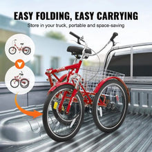 Folding Adult Tricycle 24", Carbon Steel 3-Wheel Cruiser Bike with Large Basket & Adjustable Seat for Women Men
