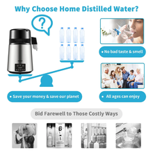 1.1 Gal Water Distiller 0.3 Gal/H 750W 304 Stainless Steel Countertop Maker Dual Temp Display Glass Carafe & 3 Carbon Packs - (Silver)