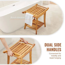 Teak Shower Bench Waterproof with Storage Shelf & Non-Slip Feet 300 LBS Capacity