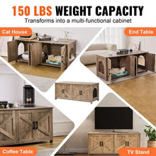 47.2-Inch Cat Litter Box Enclosure for 2 Cats Hidden Double-Room Cabinet Fits Most Litter Boxes Greige