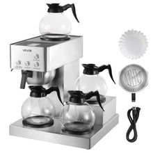 12-Cup Commercial Drip Coffee Maker with 4 Glass Carafes & Warmer Plates – Stainless Steel Brewer for Restaurant Office & Home