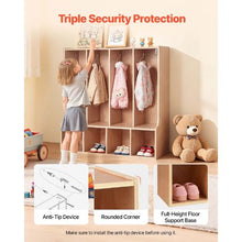 4-Section Toddler Cubby Storage Organizer with Coat Hooks Natural