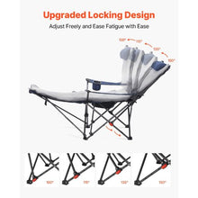 Reclining Camping Chair – 4 Position Folding Lounger with Footrest & Cushion (Blue)